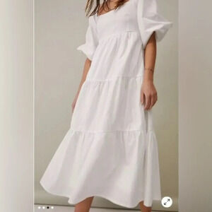 Faithfull The Brand Kiona Tiered Poplin Midi Dress White Size Medium